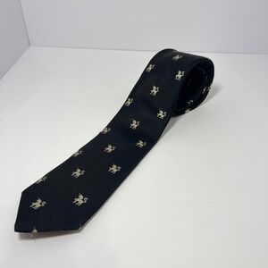 Vintage Pride of England Black Unicorn Tie Silk Polo Crest Preppy Dark Heraldic